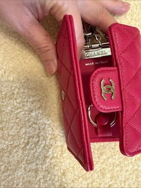 CHANEL Pink Quilted Leather Key Holder